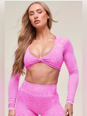 GYMSHARK ADAPT ANIMAL X WHITNEY SEAMLESS LONG SLEEVE TOP |Sour Pink/Vibrant Pink
